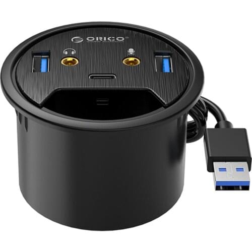 ORICO DESK-2U1C Desktop Grommet USB 3.0 HUB Type-A Type-C Audio Port Dongle Splitter Multi-Function Power Table Mounting Adapter
