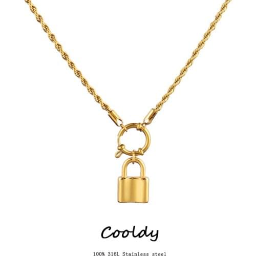 Stainless Steel Necklace For Women Lock Pendant Jewelry For Women Punk Choker Padlock Hollow Heart Pendant Necklace Jewelry