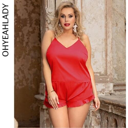 Ohyeahlady 2 Piece Pajama Set Ice Silk Satin Night wear Women Set Pijama Plus Size Pyjama Satin Mujer Sexy Christmas Pyjamas