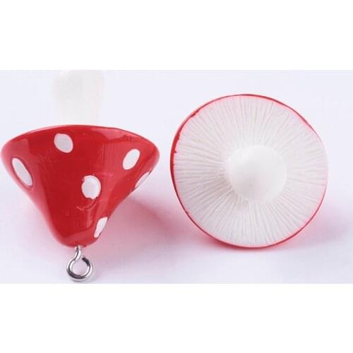 Pandahall 50pcs Red Mushroom Resin Pendants Charms Bead for DIY Mushroom Earrings Necklace Jewelry Making 34~36x22~26x22~26mm