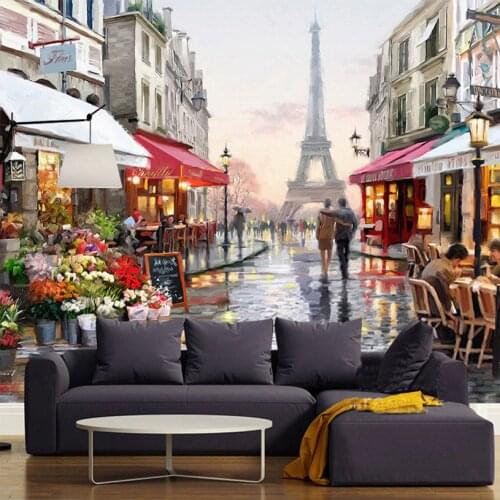 Custom Murals European Style Eiffel Tower Romantic Street Oil Painting Mural Backdrop Bedroom Living Room Wall Papers Home Decor