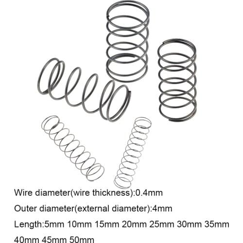 10PCS 0.4*4*5-50mm Spring Steel Small Compression Release Mechanical Return Spring Pressure Spring OD 4mm 0.4x4x5-50mm
