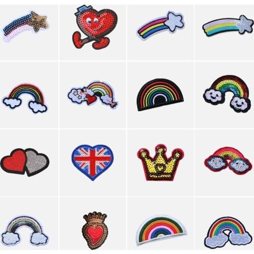 Rainbow Star Heart Sequin Patch Badges On Backpack DIY Colorful Cute Cartoon Embroidered Applications Iron Sticker For Clothing