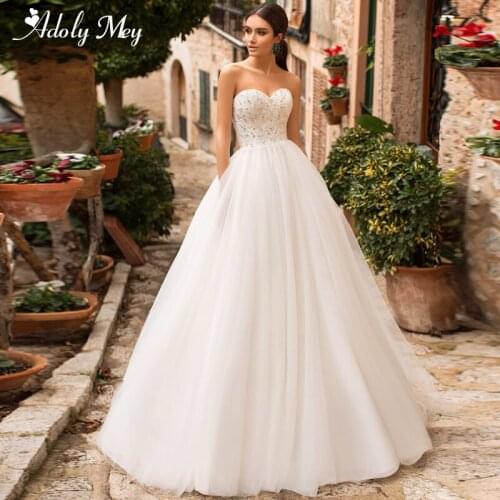 Adoly Mey Design Luxury Beading A-Line Wedding Dress 2020 Romantic Strapless Lace Up Tulle Princess Bridal Gown Vestido De Noiva