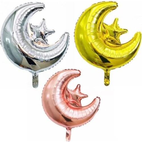 18 inch Round Eid Mubarak Foil Balloons Hajj Mubarak Decorations Star Moon Helium balloon Ramadan Kareem Eid Al-Fitr Supplies