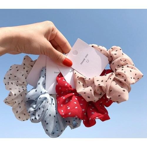 Silky Satin Hair Scrunchies Dots Elastic Hair Ropes For Women Girls Sweet Chiffon Ponytail Hair ties Headwear Hair Accessories