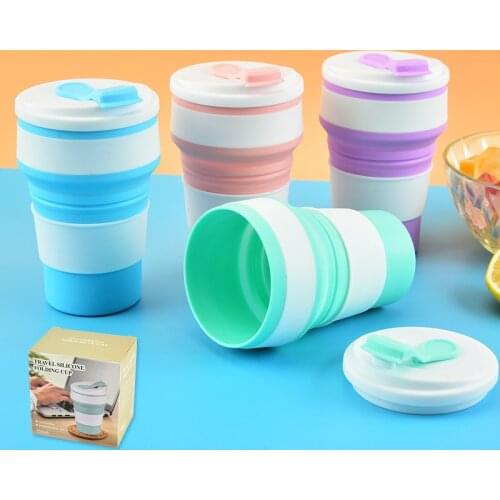 350ML Folding Cup Portable Silicone Travel Coffee Tea Mug Outdoor Camping Cup Retractable Collapsible Sport Travel Water Cup