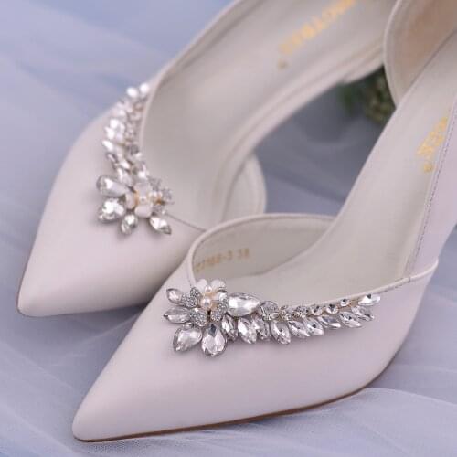 TOPQUEEN X35 Elegant Glass Drill Shoe Decoration Fashion Women Anklet Charm Crystal Shoe Clip Wedding Prom Accessories 2 Pieces