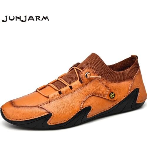 JUNJARM Footwear Men Casual Leather Shoes Outdoor Casual Sneak Soft Breathable Lightweight Loafers Driving Shoes Big Size 38-46