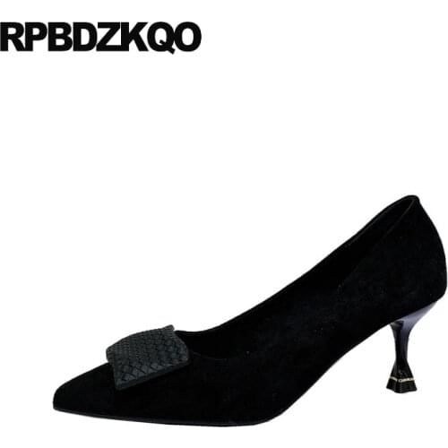 2021 Suede High Heels European Pointed Toe Size 4 34 Girls Pumps Black Fashion Shoes Luxury Women Trending Scarpin Mint Green