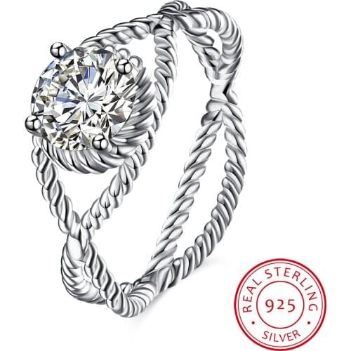 UFOORO 925 Sterling Silver Wedding Rings For Women Vintage AAA Zircon Cross Design Princess Chic Anillos Bijoux Femme Gifts