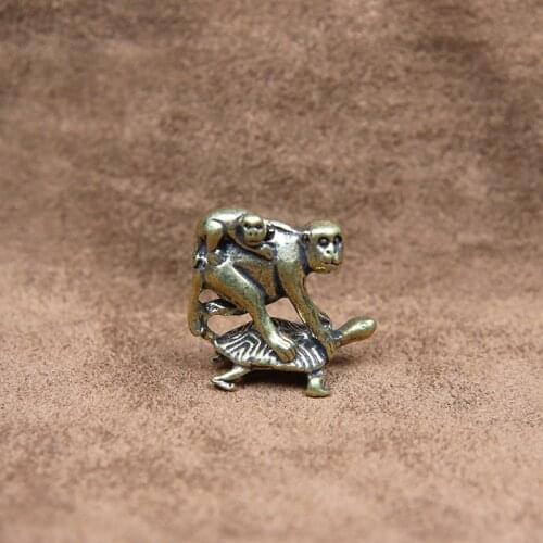 Vintage Brass Turtle Carrying Monkeys Miniatures Figurines Desk Feng Shui Ornaments Decorations Accessories Funny Children Gifts