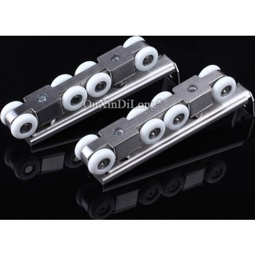High Qulaity 1Set Heavy Duty Sliding Door Rollers 8 Wheels Wood Door Hanging Wheels Rail Roller Pulley Furniture Mute Wheel