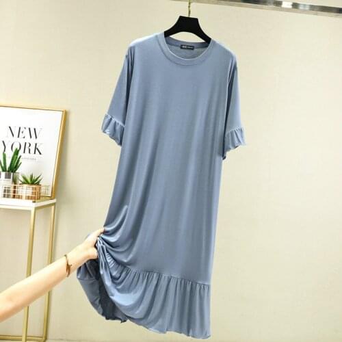 Modal Nightdress Female Summer Loose Lotus Leaf Fishtail Long Dress Casual Large Size Short Sleeve Nightshirt Women Nightgowns