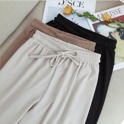 2021 Womens Summer Pants Soft Ice Silk Ankle-Length Wide Leg Pants Women Loose High Waisted Trousers Solid Comfort Casual Pants