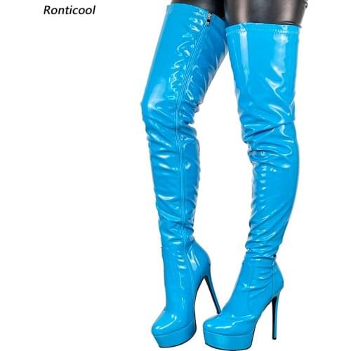 Ronticool Handmade Women Crotch Boots Side Zipper Stiletto High Heels Round Toe Pretty 7 Colors Party Shoes Women Us Size 5-20