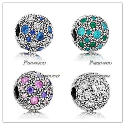 925 Sterling Silver Purple Blue & Green Cosmic Stars Fixed Charms Fit Women Pandora Charms Bracelets & Necklace Jewelry