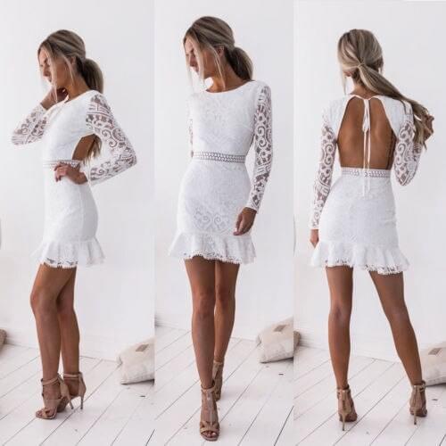 Women Lace Backless Bodycon Party Club Dress Summer Clothing Sundress Sexy Lady Women Dresses Long Sleeve