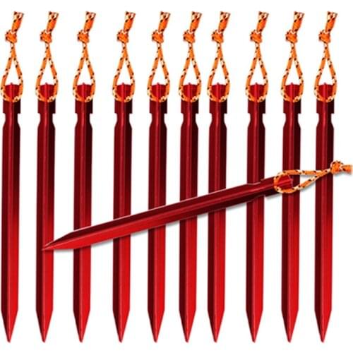 10 Pcs 18cm Tent Pegs Aluminum Alloy Ground Nail Stakes with Rope Camping Trip Accessories Equipment Outdoor Tool