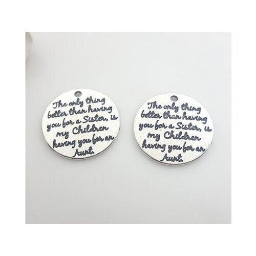 High Quality 20 Pieces/Lot Diameter 25mm Antique Silver plated sister children aunt love Aunt Family Charms pendants diy making