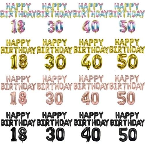 15pcs/set 16inch Letter Happy Birthday Foil Balloon 32inch Number Balloons for Adult Birthday Party Decorations Digital Globos