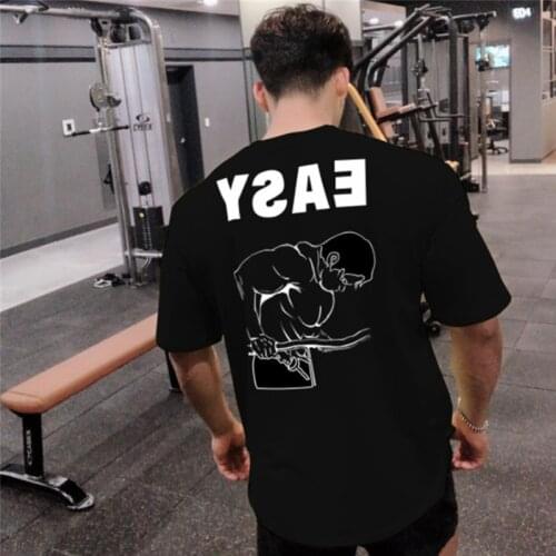 2020 Workout Clothes Cotton Loose fit Gyms T Shirts Mens Short Sleeve T-shirt Muscle Gyms Fitness Clothing Bodybuilding Tops