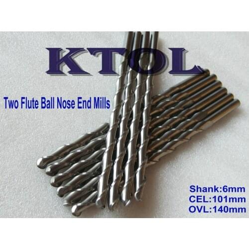 5pcs/Set 6x101x140MM Lengthening 2 Flute Ball Nosed Carbide Endmill, Wood Cutter, End Milling Tool Bits for Wood Engraving 3D