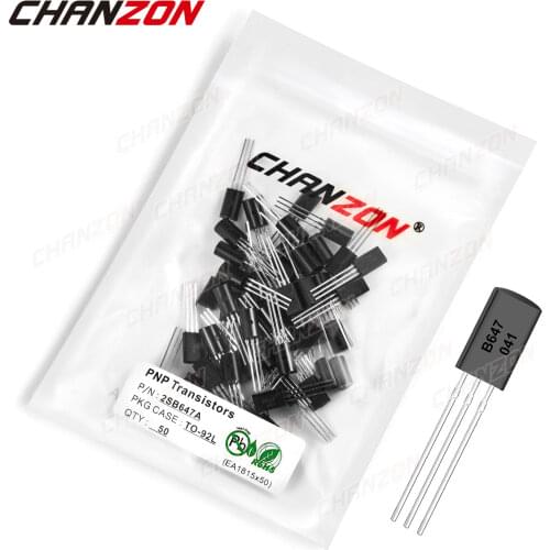 50Pcs 2SB647A TO-92L PNP Transistor Bipolar Junction BJT Pwerful Tube Fets Markings B647 -1A -80V Integrated Circuits