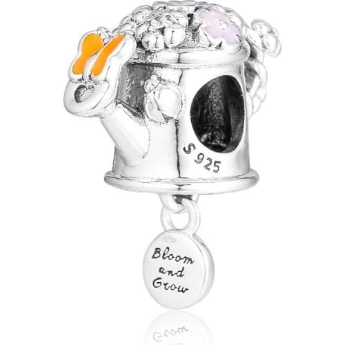 GPY Blooming Watering Can Charms 925 Original Fit Pandora Bracelets Sterling Silver Charm Beads for Jewelry Making
