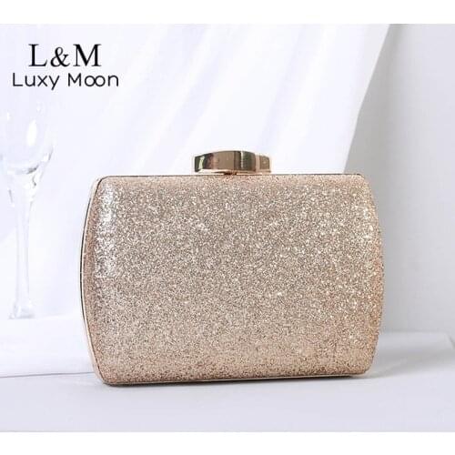 Sequin Clutch Evening Bag For Women Gold Silver Purse And Handbag Party Banquet Metal Box Designer Bag Chain Shoulder Bag X431H