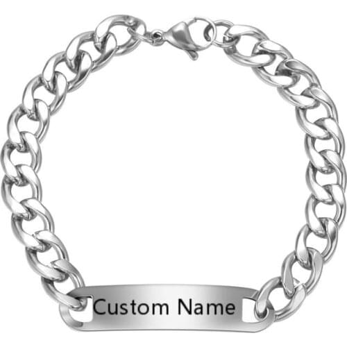 Fashion Customized Mens name Bar Chain Bracelet For Men Stainless Steel Hip Hop Engrave Name Bangle Party Personalized Jewelry