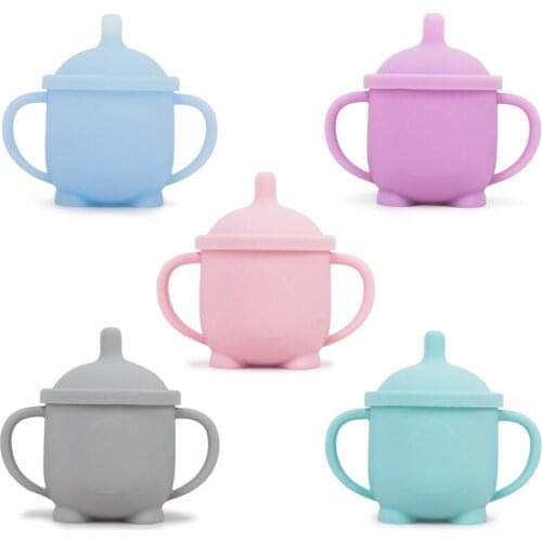 Baby Learning Feeding Cups Soft Silicone Drop Resistant for Toddlers and Children Drinking Cup with Solid Silicone Lids