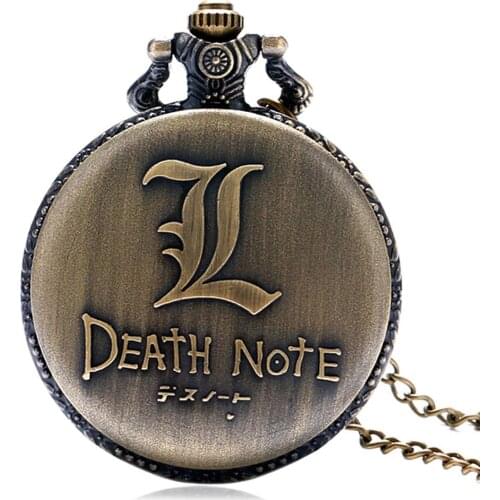 Death Note Skull Double L Bronze Quartz Pocket Watch Necklace Pendant Clock Japan Anime Cool Accessories Gifts for Men Women Boy