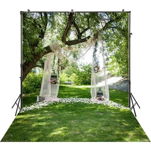 Wedding Photocall Photoshoot Spring Scenery Photography Backdrop Green Park Grassland White Curtain Bridal PhotoBooth Background
