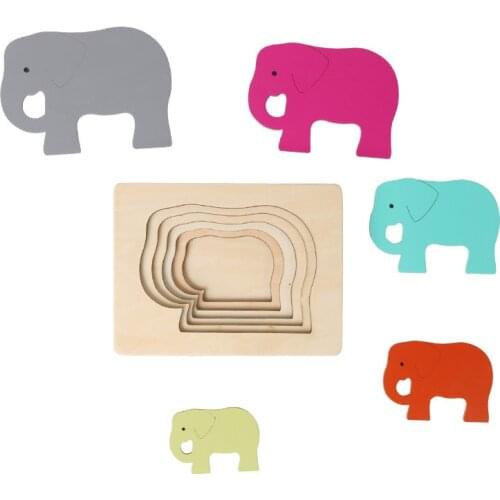 Children Toys Animal Carton 3D Puzzle Multilayer Jigsaw Puzzle Baby Wooden Toys Child Early Educational Gift