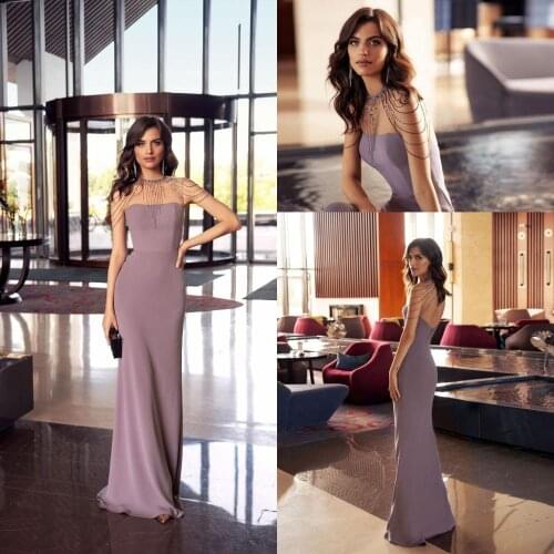 Elegant Mermaid Evening Dresses Beaded Tassel O Neck Prom Dress Floor Length Backless vestido de novia Gowns