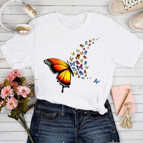 T-shirts Lady Graphic Female Print Clothes Tee T-Shirt Women Butterfly Elegant Cartoon 90s Style Fashion Short Sleeve Tshirt Top