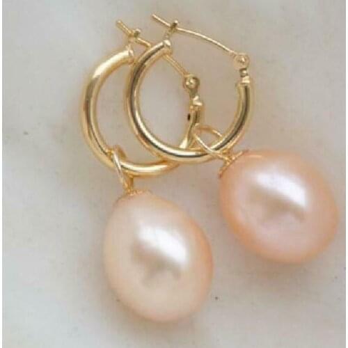HOT Huge 10-12mm South Sea Pink natural drop Pearl Earring