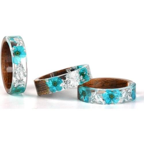 1PCS Resin Ring Creative Flower Design Wood Ring Transparent Ring Finger Ring Handmade Clear Ring for Women Men Jewelry