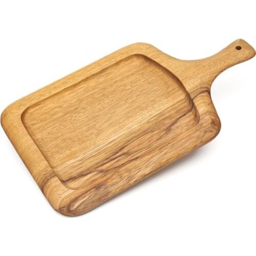 Nordic style solid wood cut fruits and vegetables bread plate handle creative wooden tray