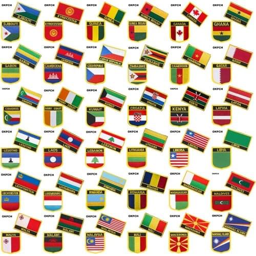 Djibouti Canada Cambodia Czech Rep. Zimbabwe Kuwait Croatia National Flag Embroidered Iron on Patches for Clothing Metal badges