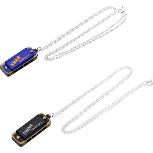 Swan Mini Harmonica 4 Holes 8 Tones Harmonica Metal Chain Necklace Style Mouth Organ