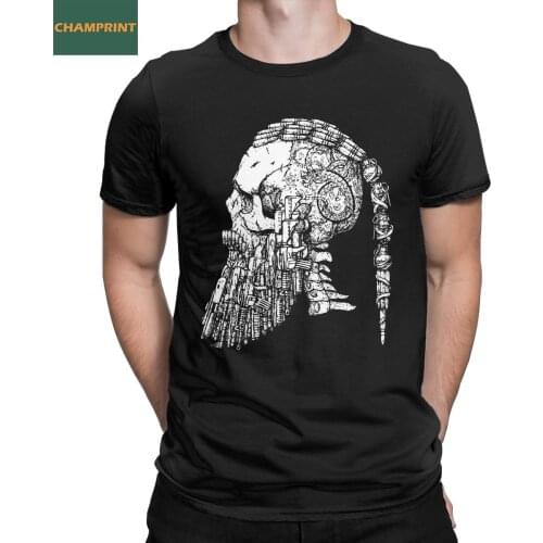 Bearded Viking Skull Tattoo Ragnar T Shirts for Men Cotton Vintage T-Shirt Round Collar Tees Short Sleeve Clothing Plus Size