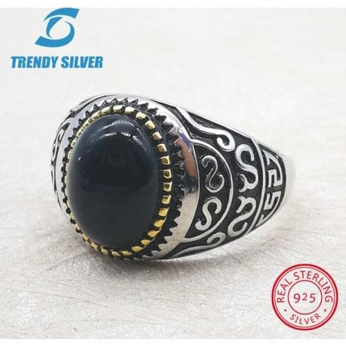 Silver 925 fine jewelry man rings men accessories turquoise gemstone natural black onyx red agate wholesale TRENDY SILVER TCR409
