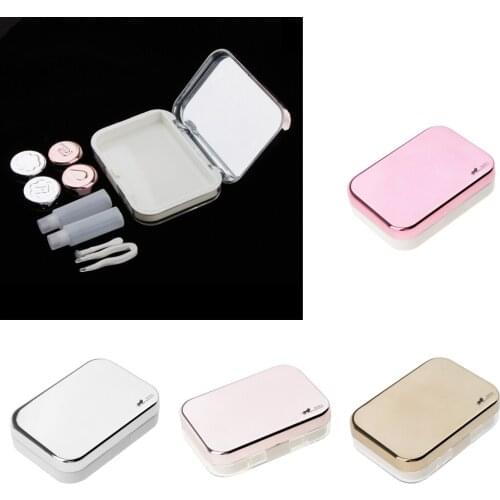 Contacts Lens Case Kit Mirror With Bottle Tweezers Container Holder