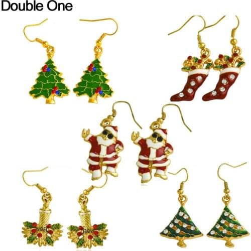 5 pairs/lot Christmas Dangle Earrings Set Santa Claus Christmas Tree Christmas Socks Drop Earrings Xmas Jewelry for Party Gift