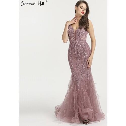 Newest Dubai Sexy Backless Fashion Evening Dresses 2020 Sleeveless Beading Sequined Formal Dress Serene Hill LA6566