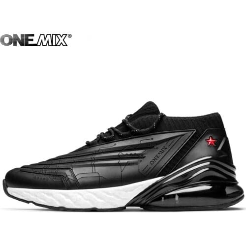 ONEMIX Men Sneakers Women Running Shoes Leather Upper Shock Absorption Cushion Soft Energy Drop Midsole Outdoor Jogging Shoes