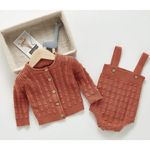 Autumn Baby Clothing Sets Bubble Dots Kids Girls Long Sleeve Cardigan Sweater Toddler Girl Cotton Casual Sling Bodysuit Clothes
