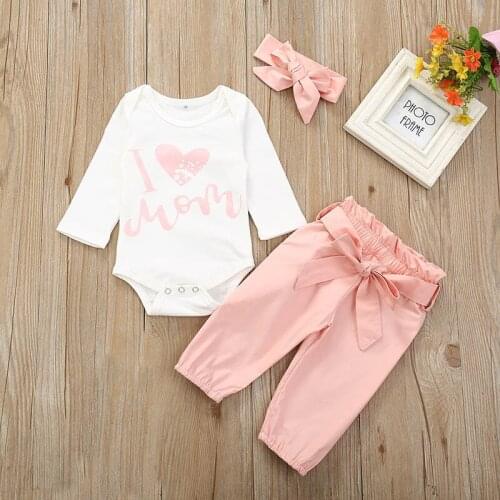 0-18M Autumn Baby Girl Long Sleeve Lettter Print Romper Tops Trousers Headband Outfits Clothes baby romper